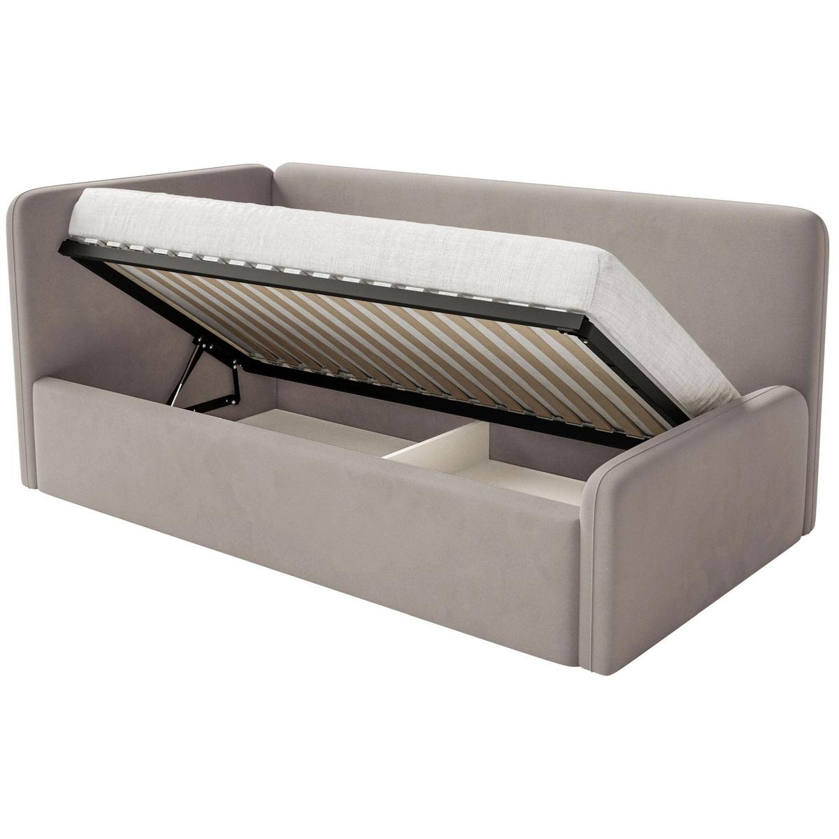 JUGENDBETT Fanko Samt Graubeige 90x200 cm - Taupe/Schwarz, Kunststoff/Textil (90/200cm) - Selsey