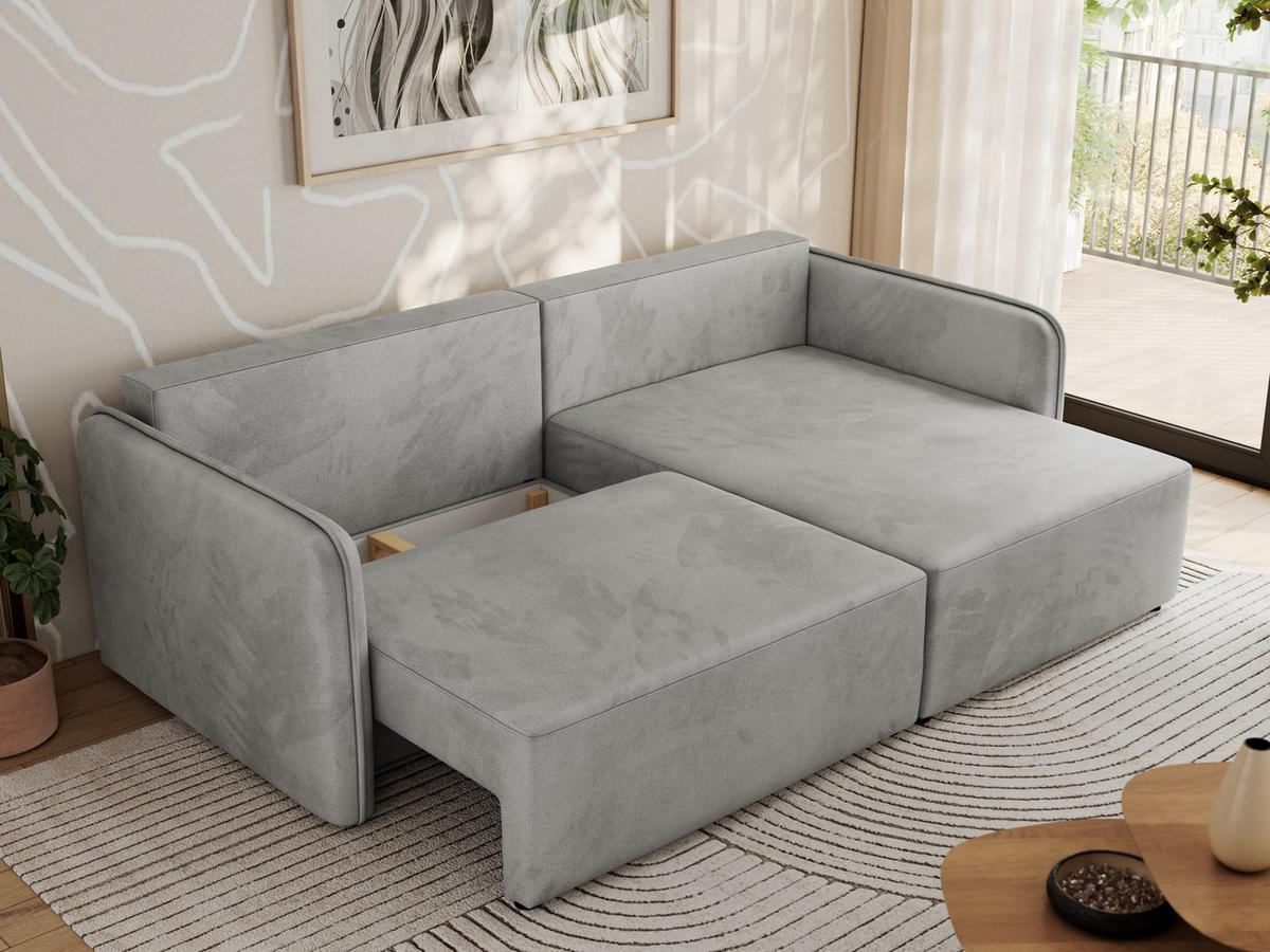 ECKSCHLAFSOFA MESTO L Hellgrau Velvet - rechts - Hellgrau/Schwarz, Kunststoff/Textil (147/227cm) - MKS