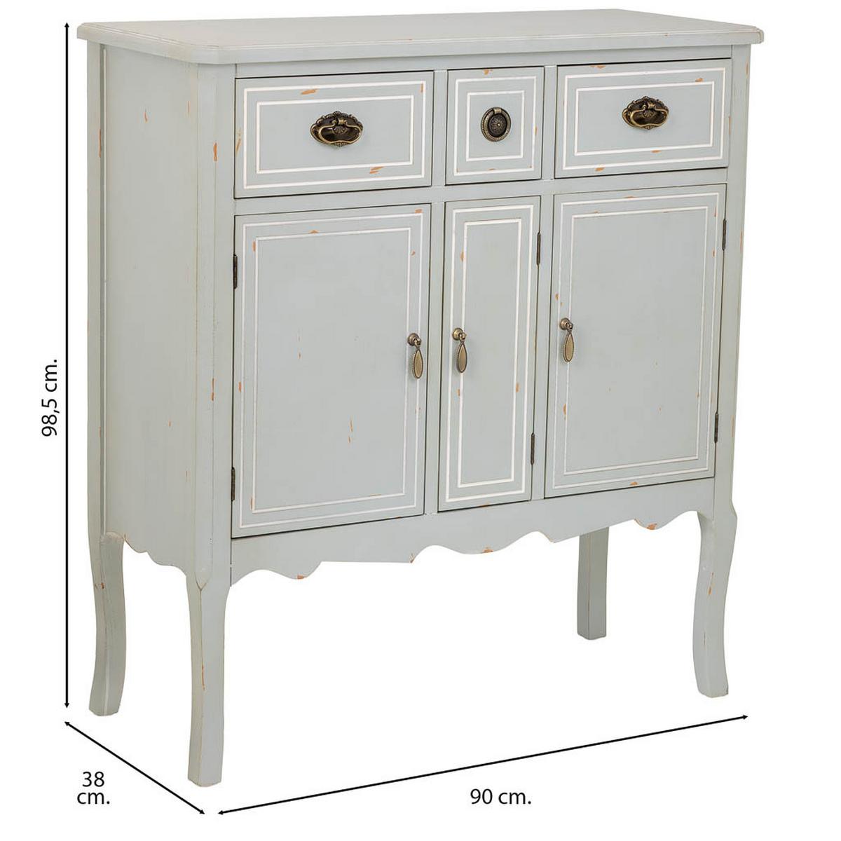 HOLZ-SIDEBOARD mit 3 schubladen und 3 türen 90x38x98 cm - Grau, Holz (90/9/38cm) - Wanderlust