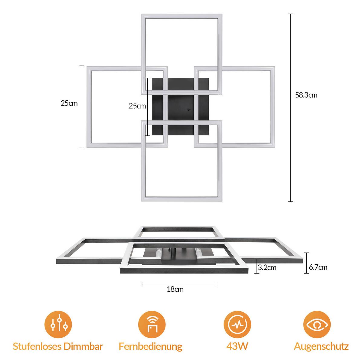 LED DECKENLEUCHTE Sylvex 58/58/6.7 cm - Schwarz, Kunststoff (58/58/6.7cm) - ZMH