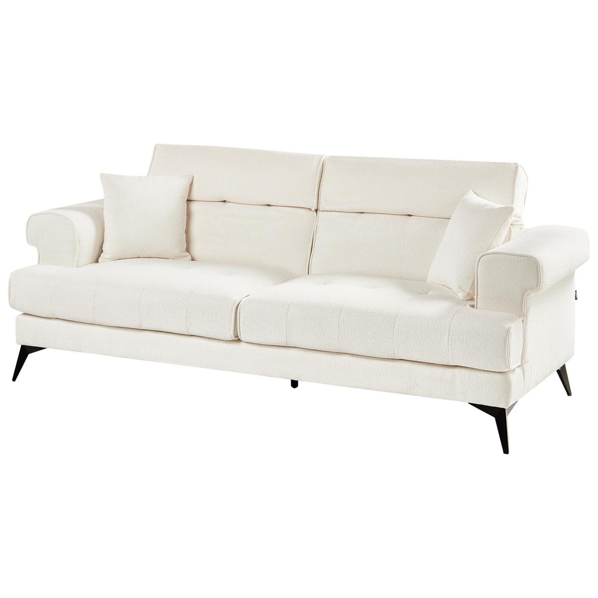 3-SITZER-SOFA Bouclé Weiß Skive - Weiß, Textil (214/88/85cm) - Beliani