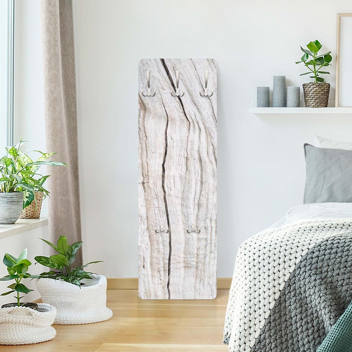 WANDGARDEROBE - Holzstruktur mit Rissen 34/105 cm - Weiß, Holzwerkstoff (34/105/1.6cm) - Bilderwelten