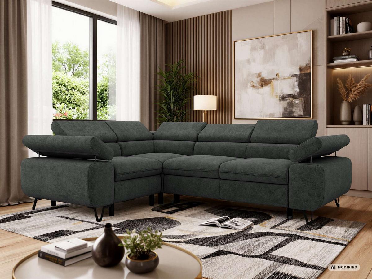 ECKSOFA FALCO L - Dunkelgrau Stukture - Links Seite - Dunkelgrau/Schwarz, Textil/Metall (197/268cm) - MKS