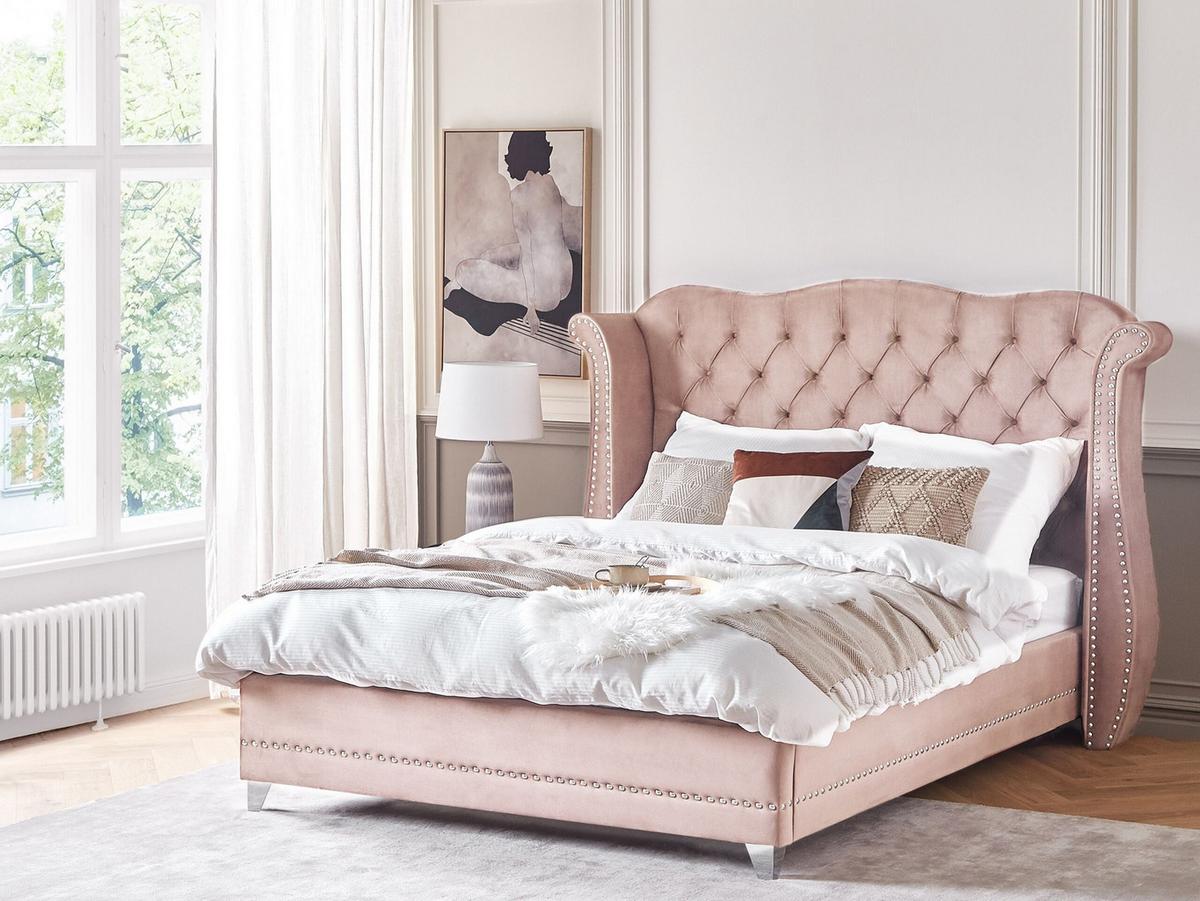 BETT mit Lattenrost 180/200 cm Samtstoff Pastellrosa Ayette - Pink, Textil (180/200cm) - Beliani