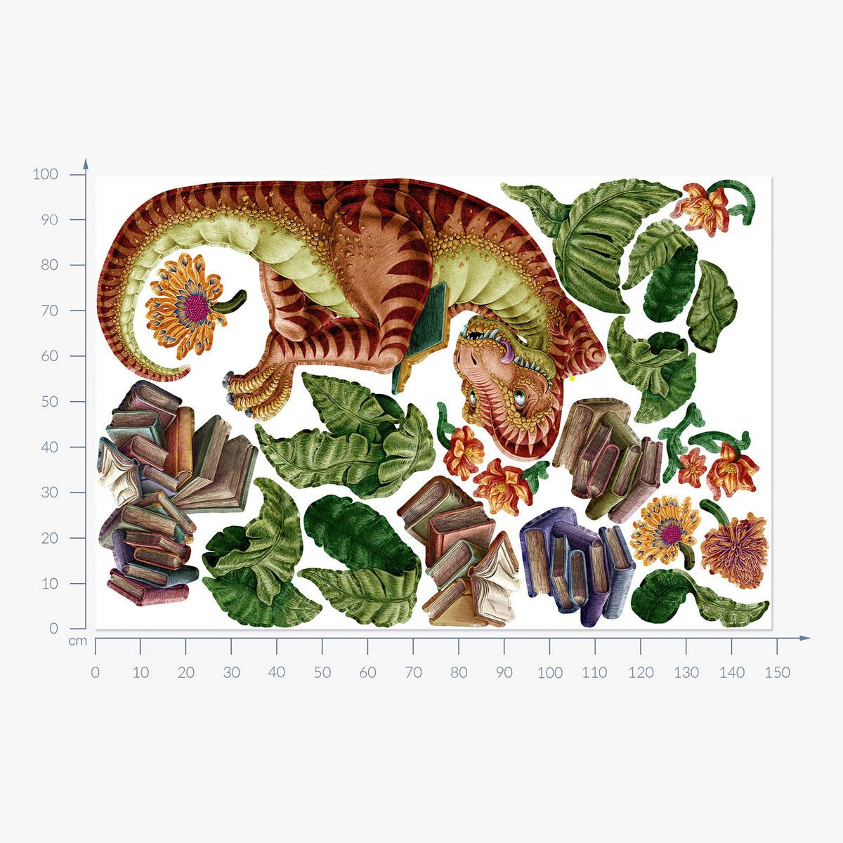 WANDAUFKLEBER 100x149cm - Dino der Leser - Multicolor, Kunststoff (100/149/0.1cm) - Wallfluent