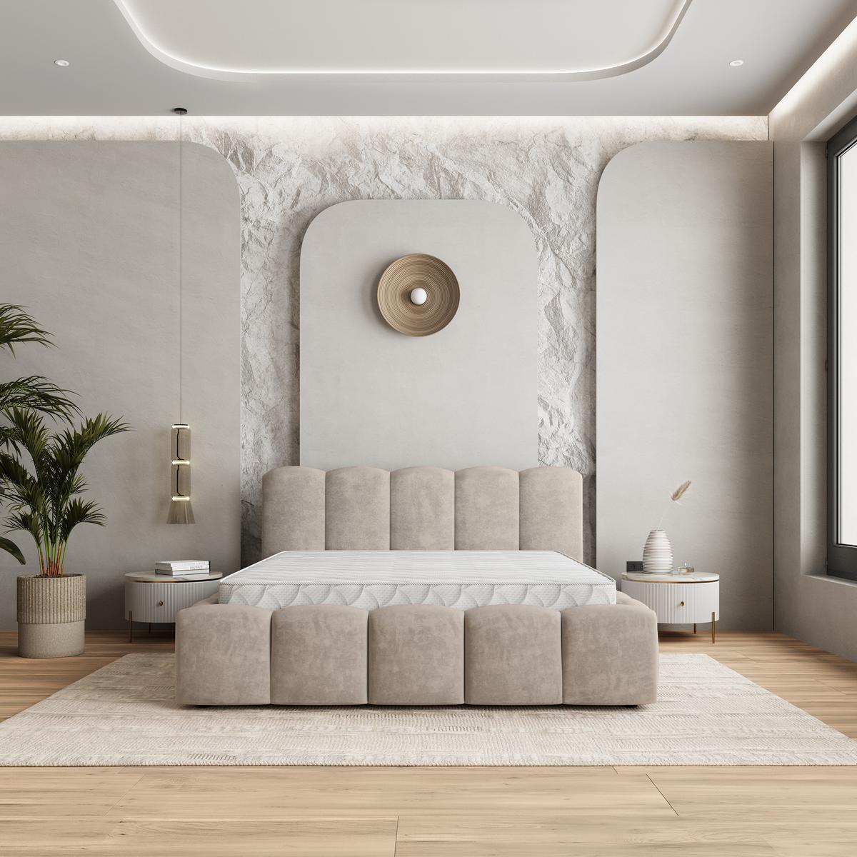 POLSTERBETT FALINA K 120x200 cm mit Bettkästen - Beige - Beige, Holz/Textil - MASSENO