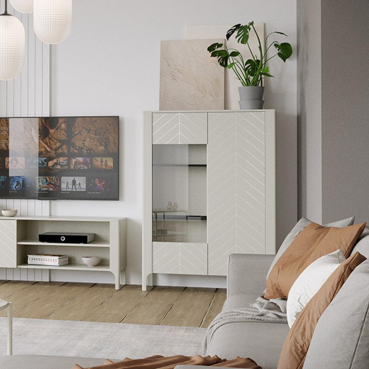 VITRINE ALICANTE 145 / 103 cm in Kaschmir - Kaschmir, Holzwerkstoff (103/145/40.5cm) - MASSENO