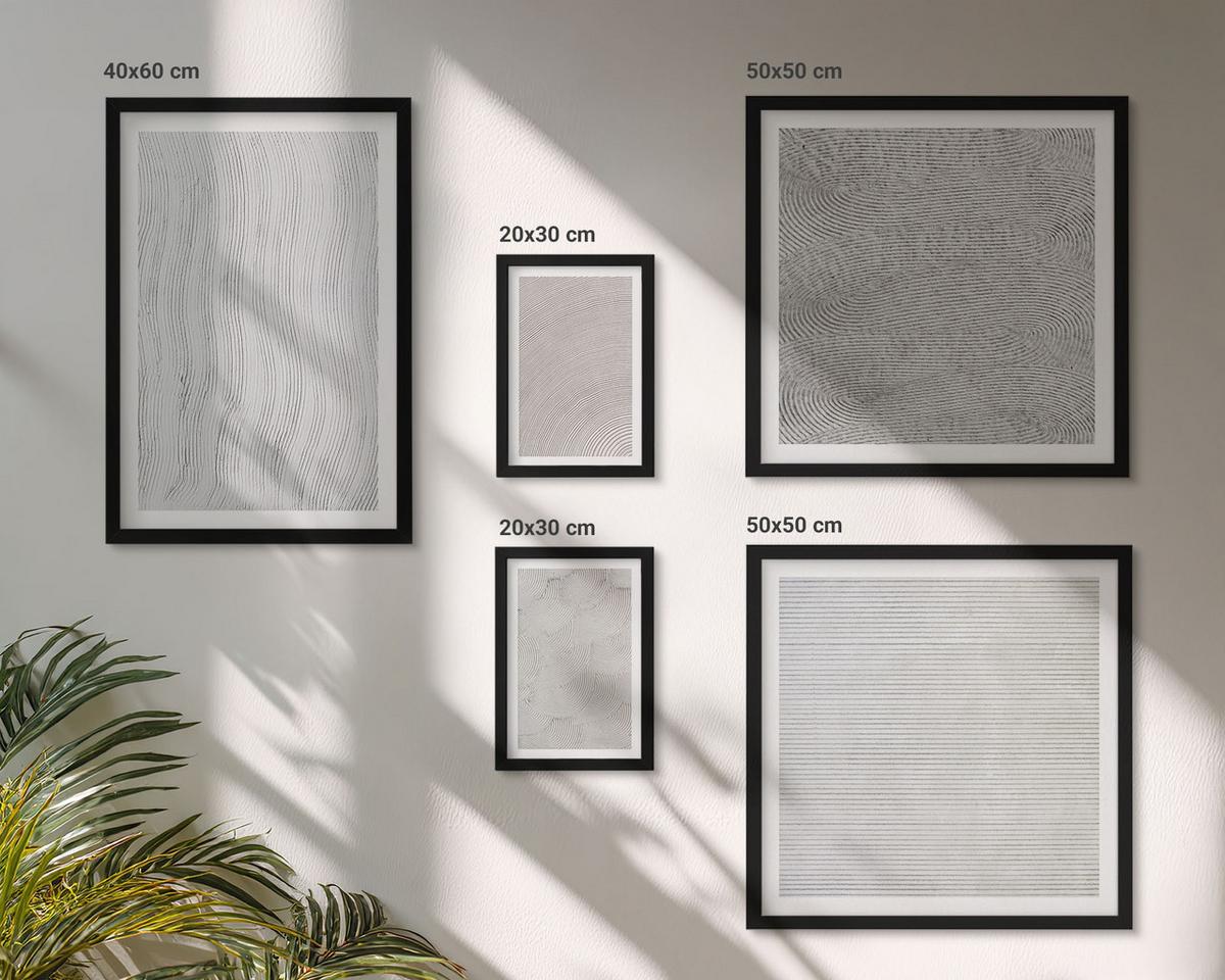 BILDER SET 5er Set - 50x50 cm & 20x30 cm & 40x60 cm Schwarzer Rahmen - Sandmuster geometrische Strukturen - Schwarz, Kunststoff (40/60cm) - TULUP