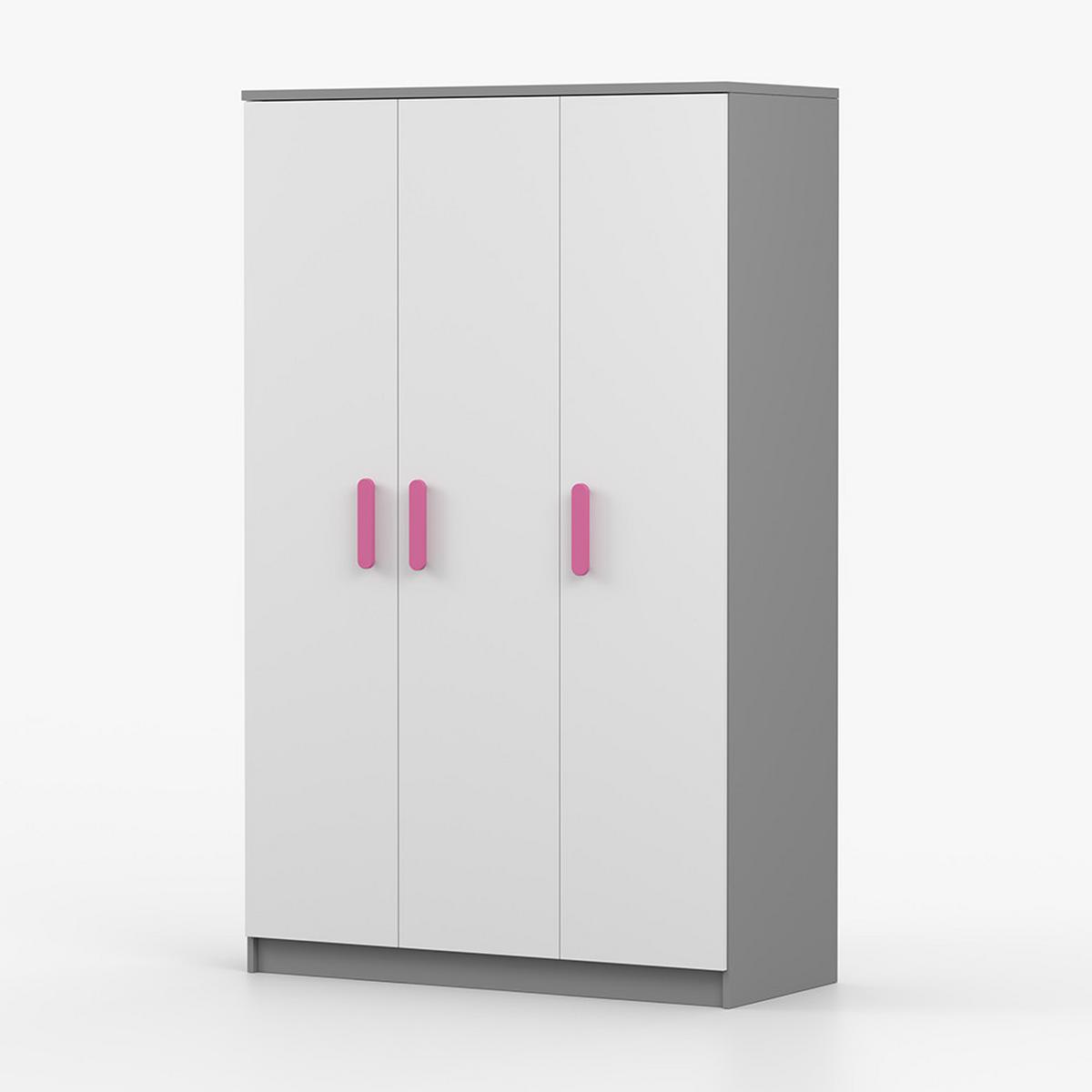 KLEIDERSCHRANK Jonas II 2D 19, 120/192/50, 3-türig, grau - Rosa/Grau, Holzwerkstoff (120/194/50cm) - imoebel24