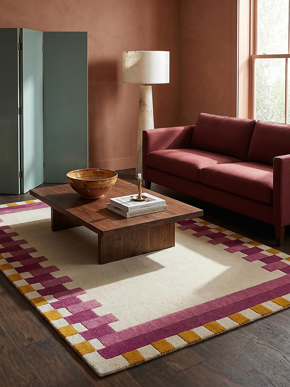 WOLLTEPPICH WENSUM, geometrisch, Rosa-Gelb, 200 x 290 cm - Rosa, Textil (290/200cm) - KADIMA DESIGN