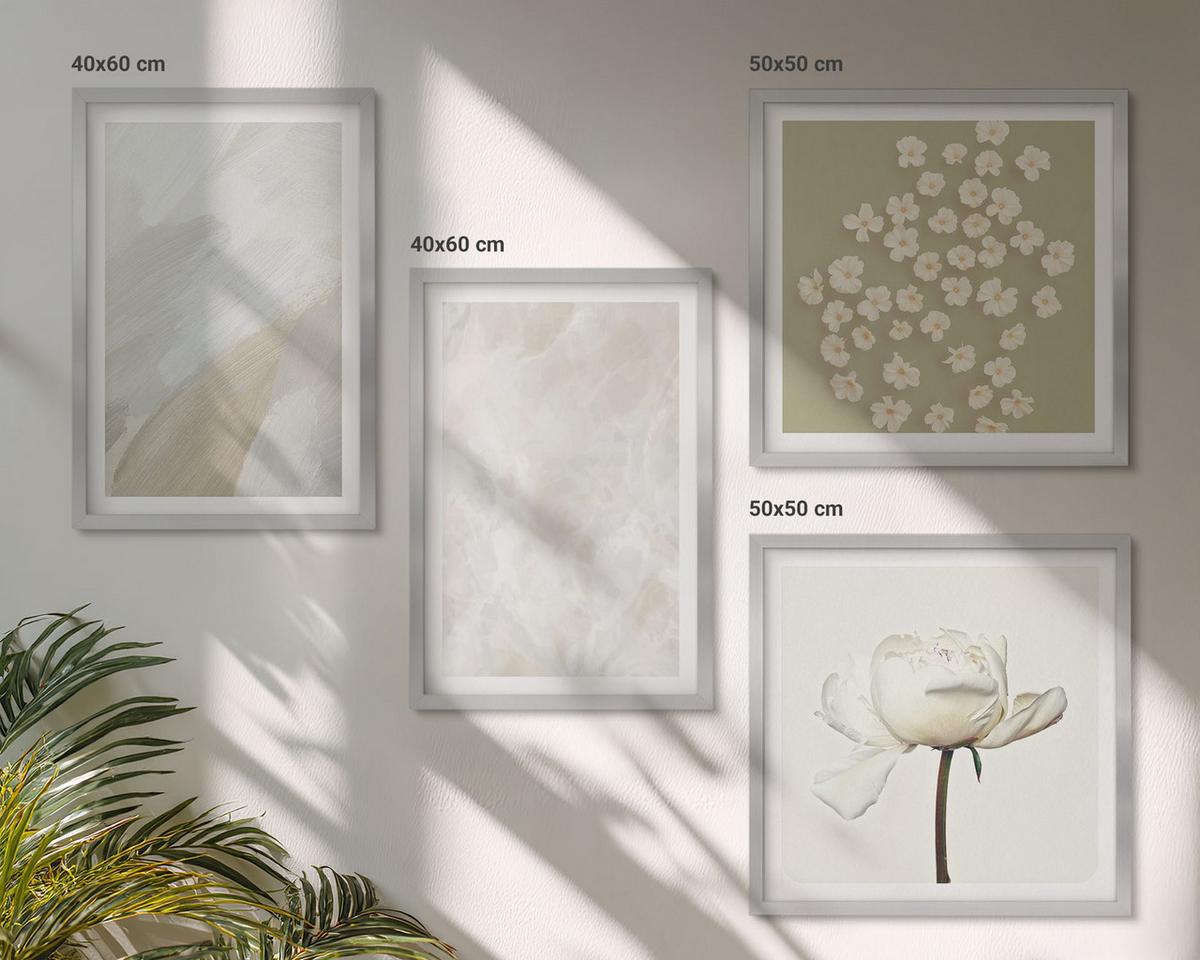 BILDER SET 4er Set - 50x50 cm & 40x60 cm Silberner Rahmen - Blumen, modische Boho-Texturen - Silberfarben, Kunststoff (50/50cm) - TULUP