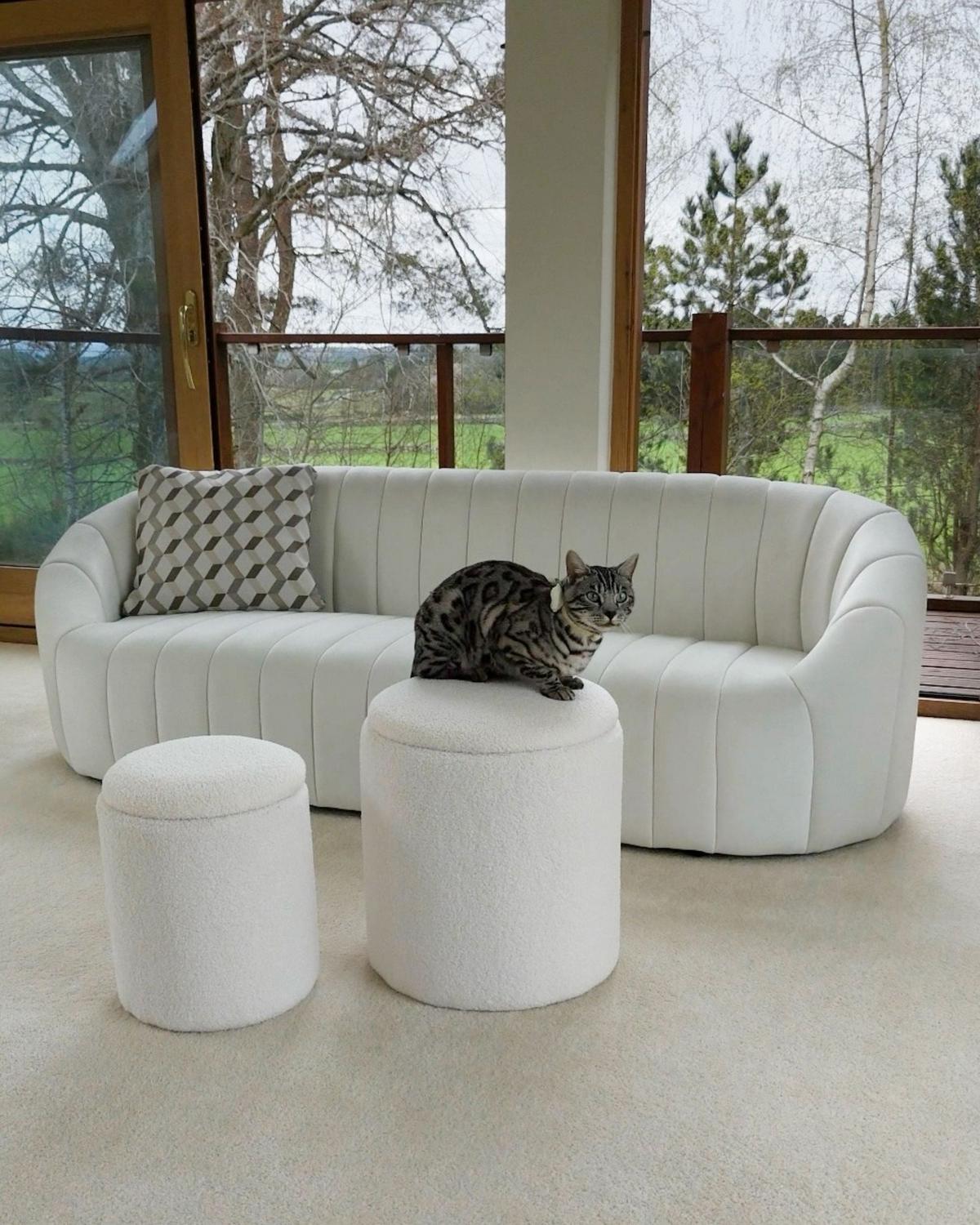 POUF 2er-Set Cremeweiß Berea - Weiß, Textil (40/37/40cm) - Beliani