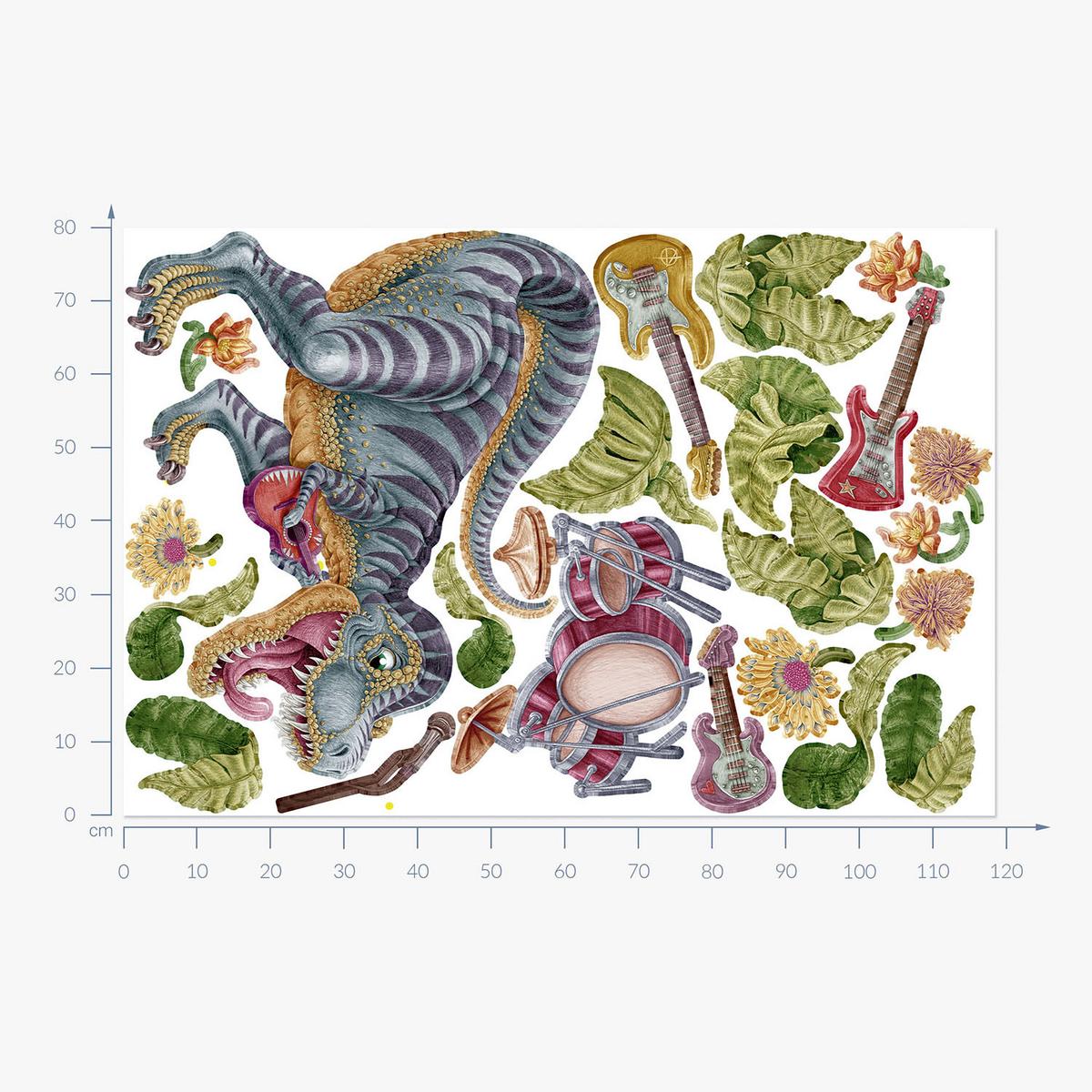 WANDAUFKLEBER 80x119cm - Musikalischer Dino - Multicolor, Kunststoff (80/119/0.1cm) - Wallfluent
