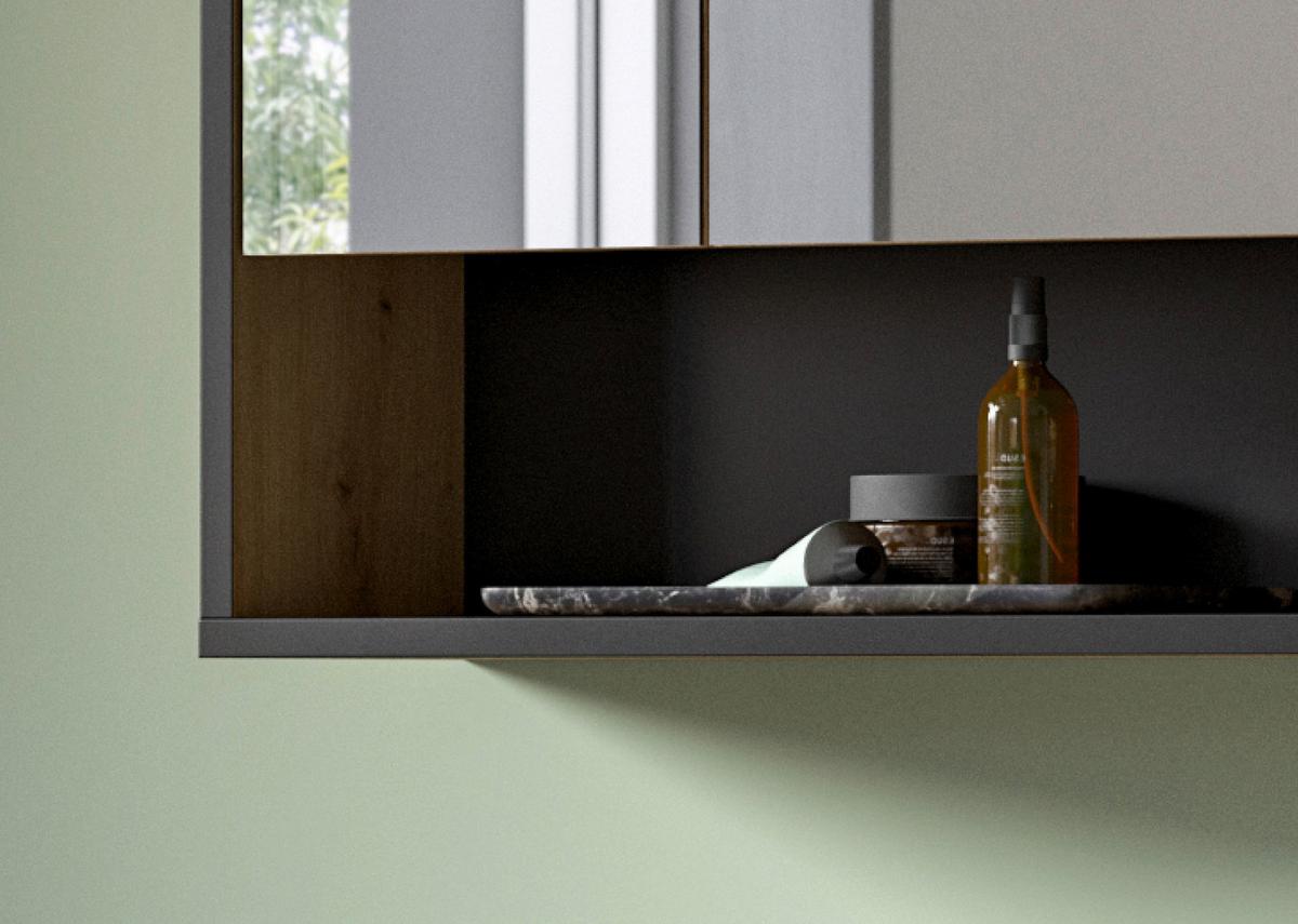 SPIEGELSCHRANK Eiche Artisan, schwarz 3-türig 80 cm, Badschrank mit Soft-Close - Eiche Artisan, Glas/Holzwerkstoff (80/68/19cm) - Inn.Furn