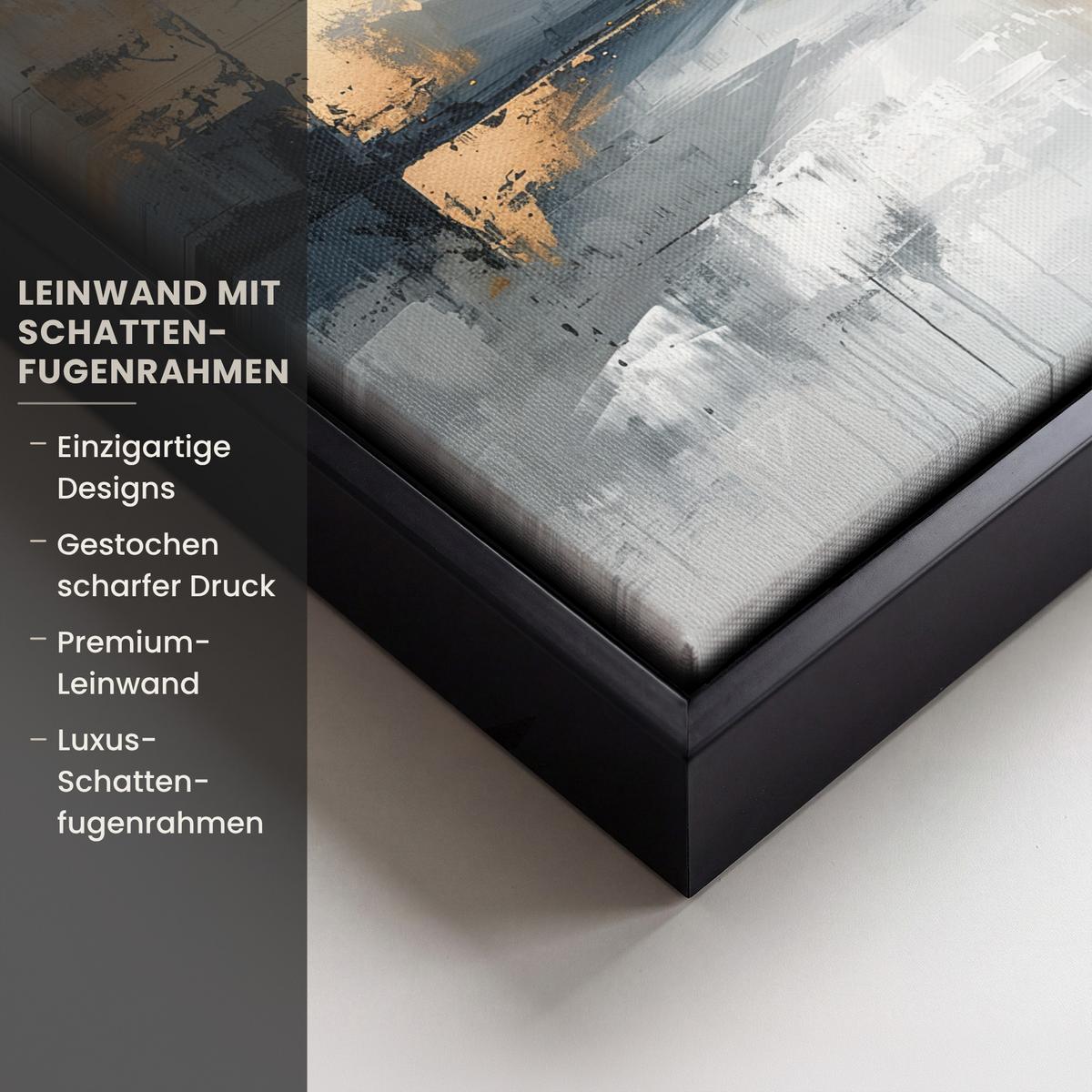 LEINWAND Bilder mit Rahmen - Kunst - Grau - Gold - Abstrakt - 20x20 - Dunkelgrau, Textil (20/20cm) - MuchoWow