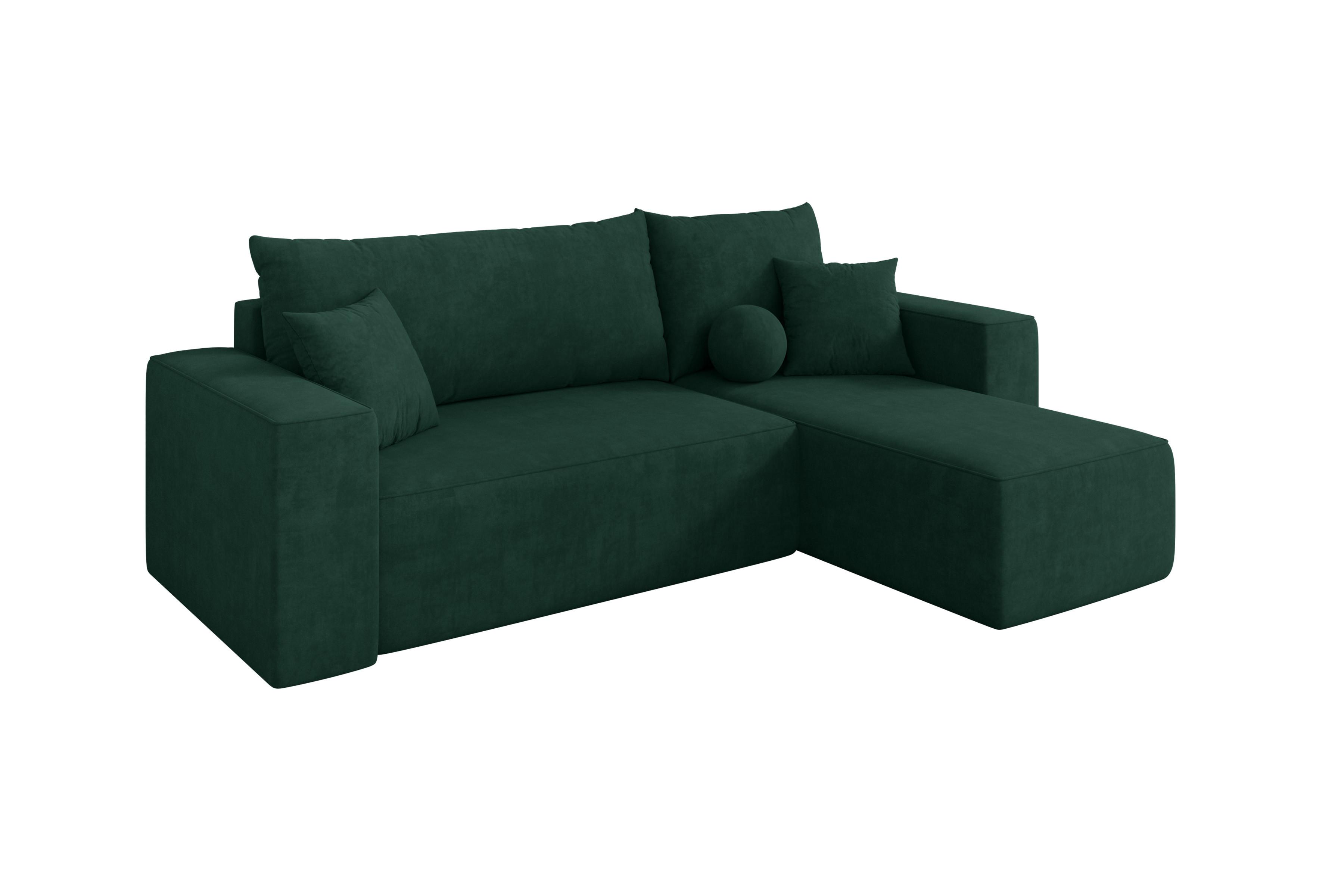 ECKSOFA mit Schlaffunktion Ottomane Rechts SENO-L 249x139x85 Grün Velours - Schwarz/Grün, Holzwerkstoff/Kunststoff (249/139cm) - ALTDECOR