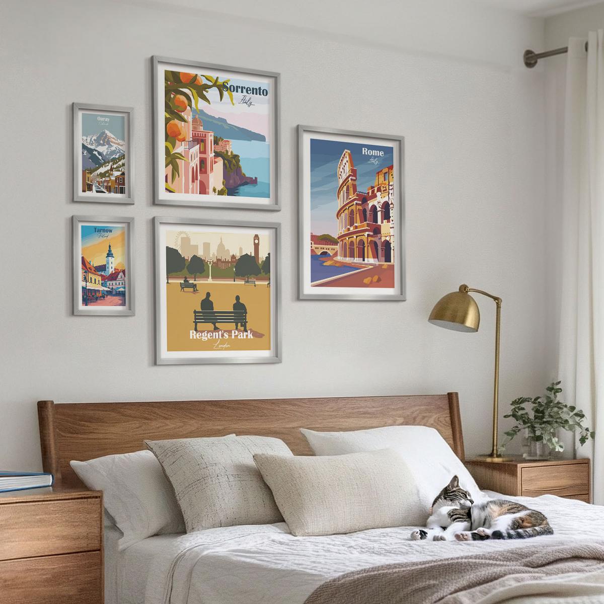 BILDER SET 5er Set - 50x50 cm & 20x30 cm & 40x60 cm Silberner Rahmen - Boho-Papaya-Fruchtmuster - Silberfarben, Kunststoff (40/60cm) - TULUP