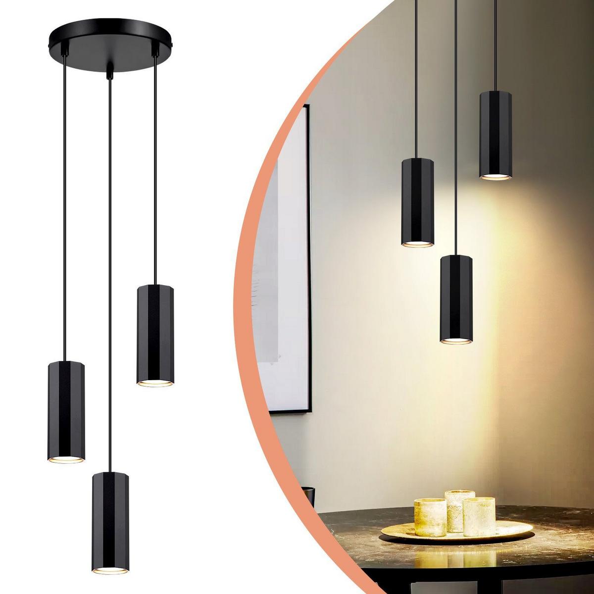 PENDELLEUCHTE Stärke 3-flammig 20/20/170 cm - Schwarz, Metall (20/20/170cm) - Nettlife