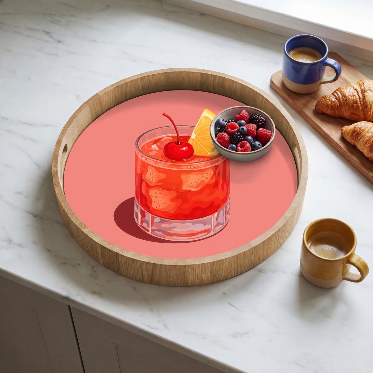 TABLETT Glas - Eiswürfel - Zitrone - Kirsche 40x40 cm - Rosa, Holz (40/5/5cm) - OnlyWow