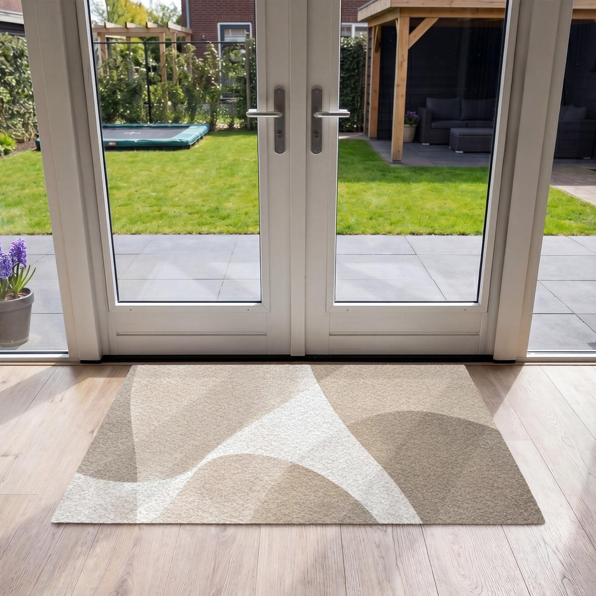FUSSMATTE Glatte Oberflächen - Harmonisch - Wellenförmig Schmutzfangmatte 120x80 cm - Beige, Kunststoff (120/0.4cm) - MuchoWow