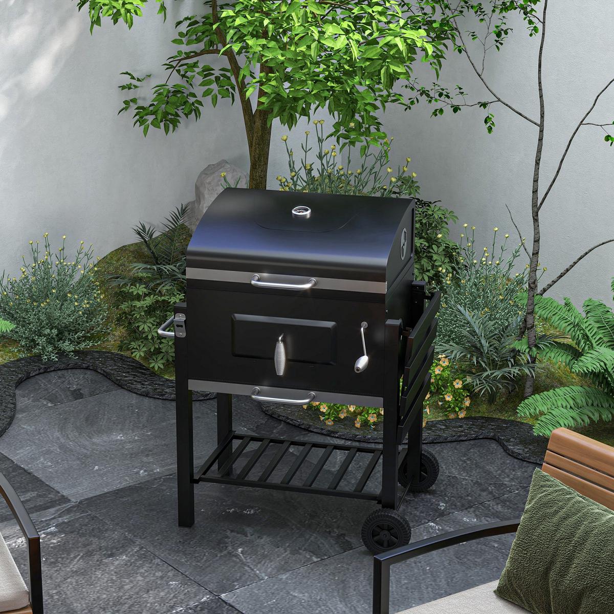 HOLZKOHLEGRILL - Schwarz, Metall (65/108/113cm) - Outsunny