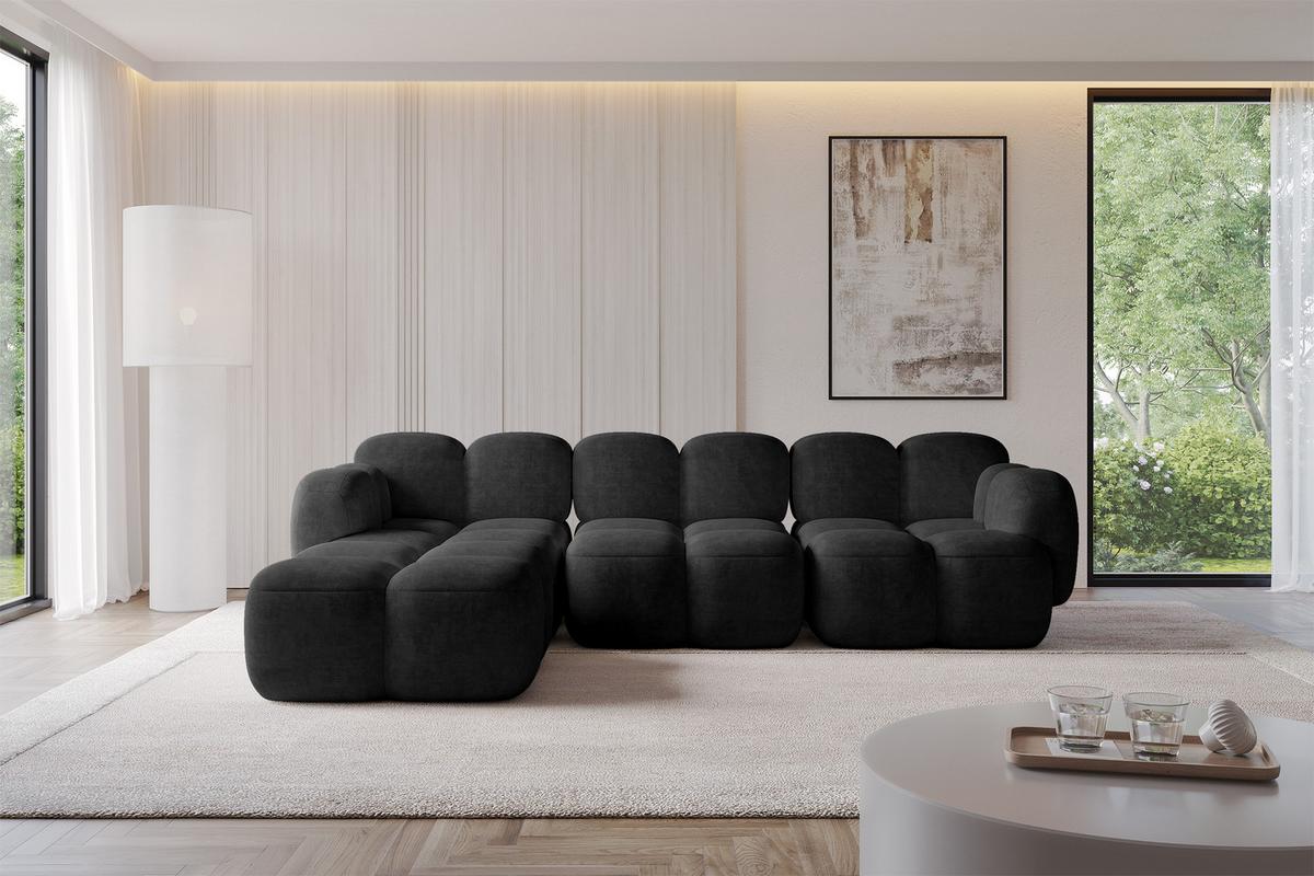 ECKSOFA modulares Sofa Links Miko-L2 302x205x75 Schwarz Velours - Schwarz, Holzwerkstoff/Kunststoff (302/205cm) - ALTDECOR