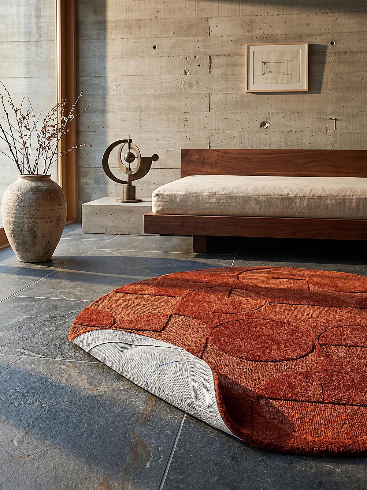WOLLTEPPICH handgetuftet DEBEN, Kreis-Geometrie, Terrakotta, Ø 160 cm - Orange, Textil (160/160cm) - KADIMA DESIGN