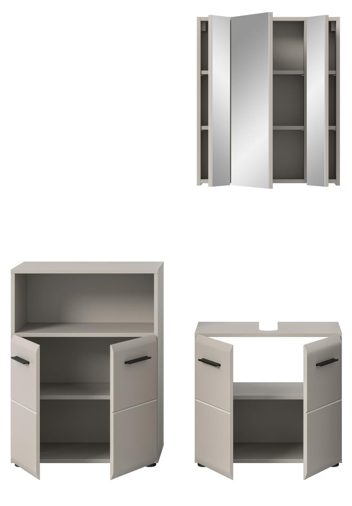 BADMÖBEL-SET Kaschmir 135 cm 3-teilig, Badezimmer Schränke in modernem Design - Kaschmir/Schwarz, Glas/Holzwerkstoff (135/185/30cm) - Inn.Furn