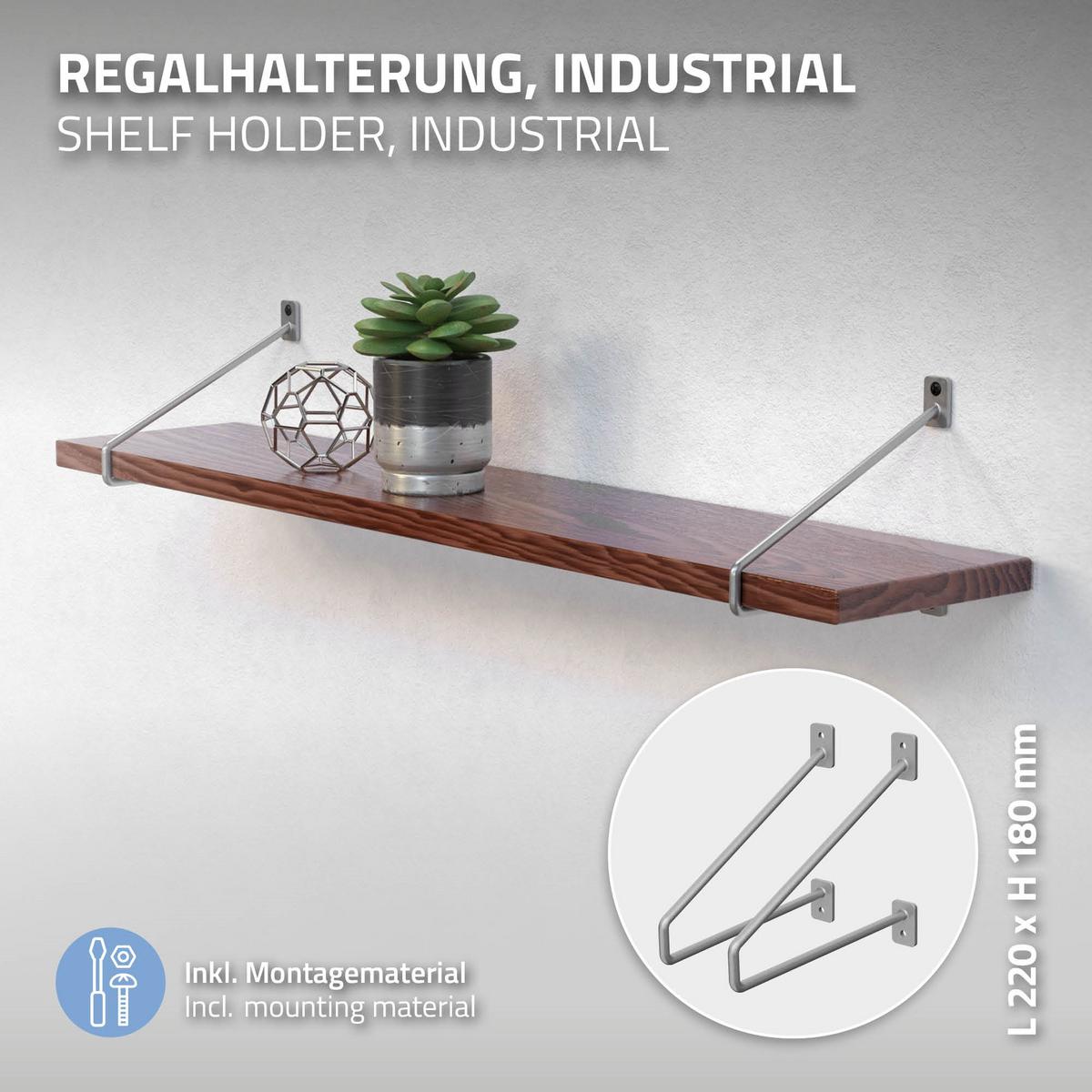 REGALHALTERUNG 2er Set 220mm Silber - Silberfarben, Metall (2.3/18/22cm) - ML-DESIGN
