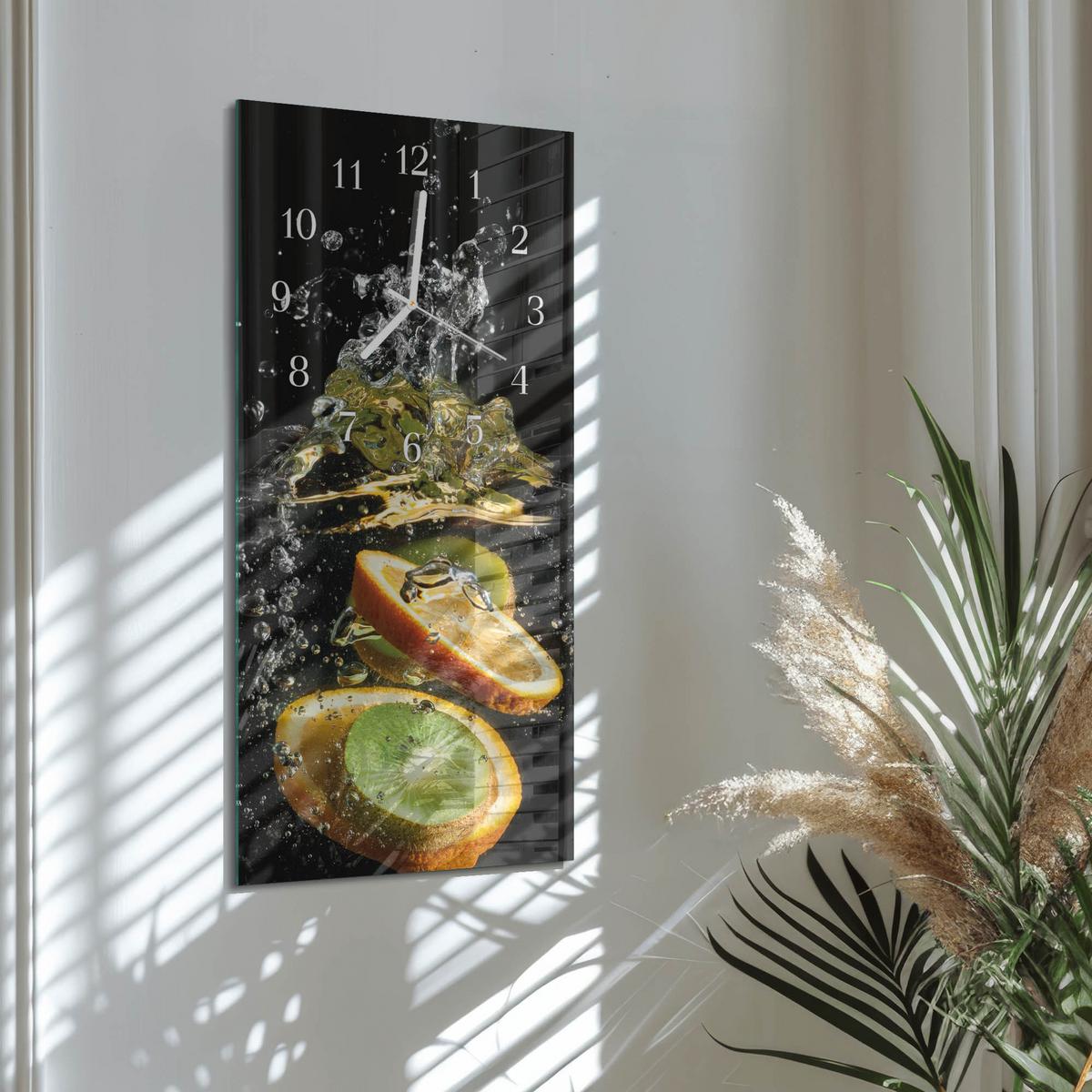 WANDUHR aus Glas 30x60 cm - Fruchtwasser - Multicolor, Glas (30/60/0.4cm) - TULUP