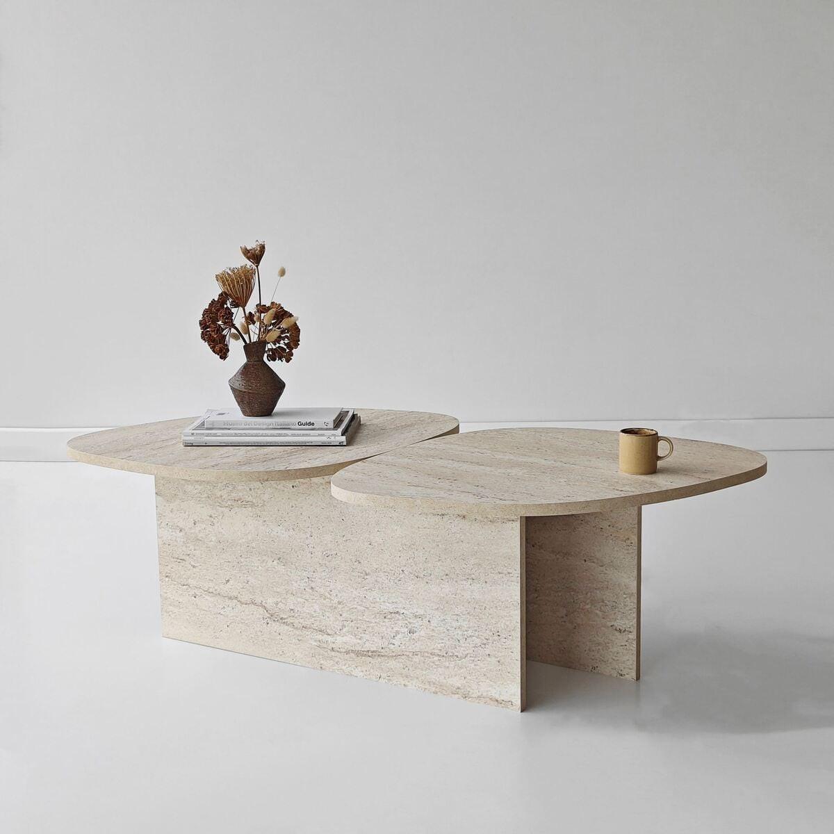 COUCHTISCH mit doppelter Platte in organischer Form 125/60/38 cm - Beige, Holzwerkstoff (10/60/38cm) - Calicosy