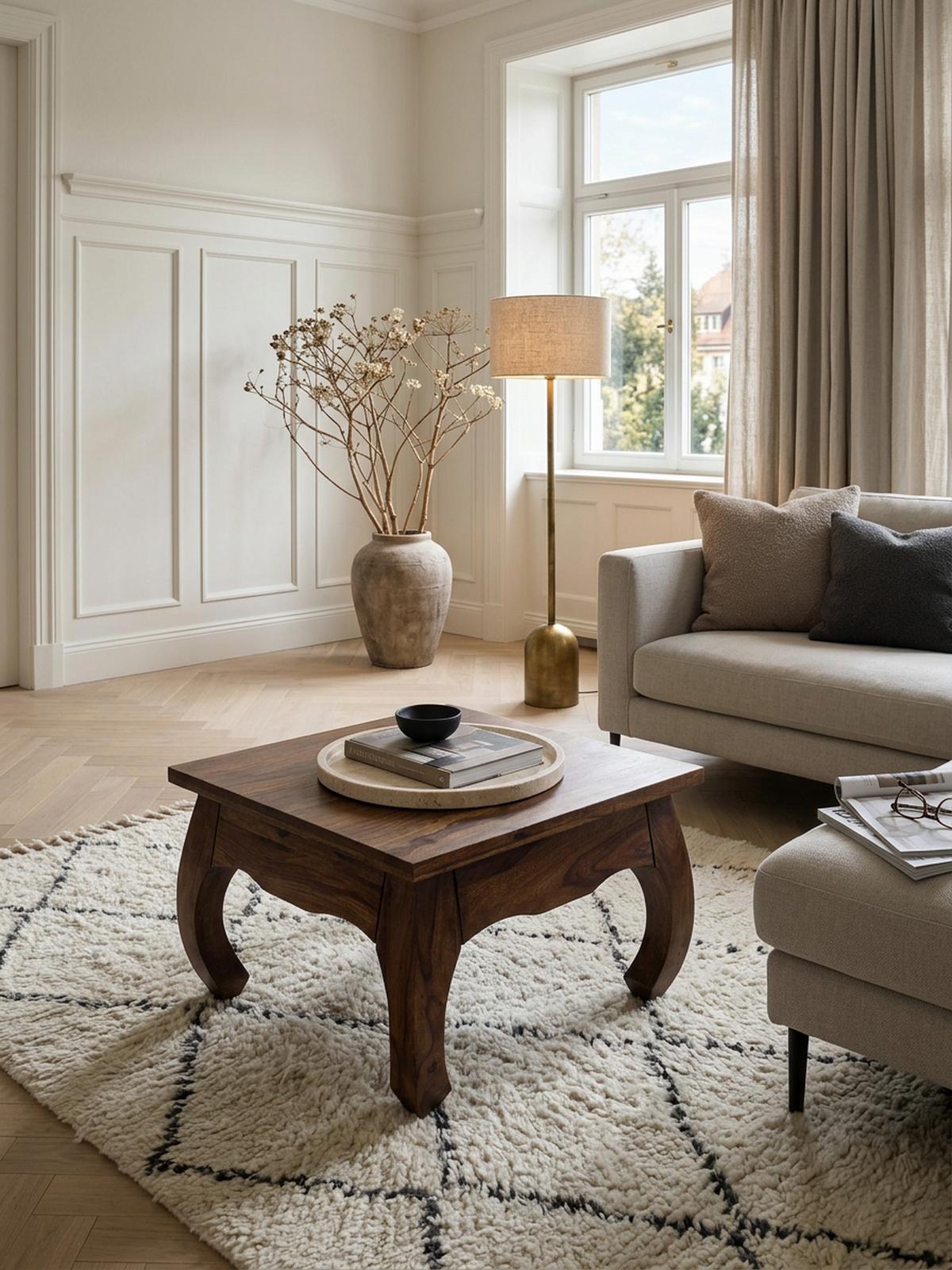 COUCHTISCH Sheesham Holz 60x60 cm, Landhausstil, handgefertigt, Opium-Form - Braun, Holz (60/60/40cm) - KADIMA DESIGN