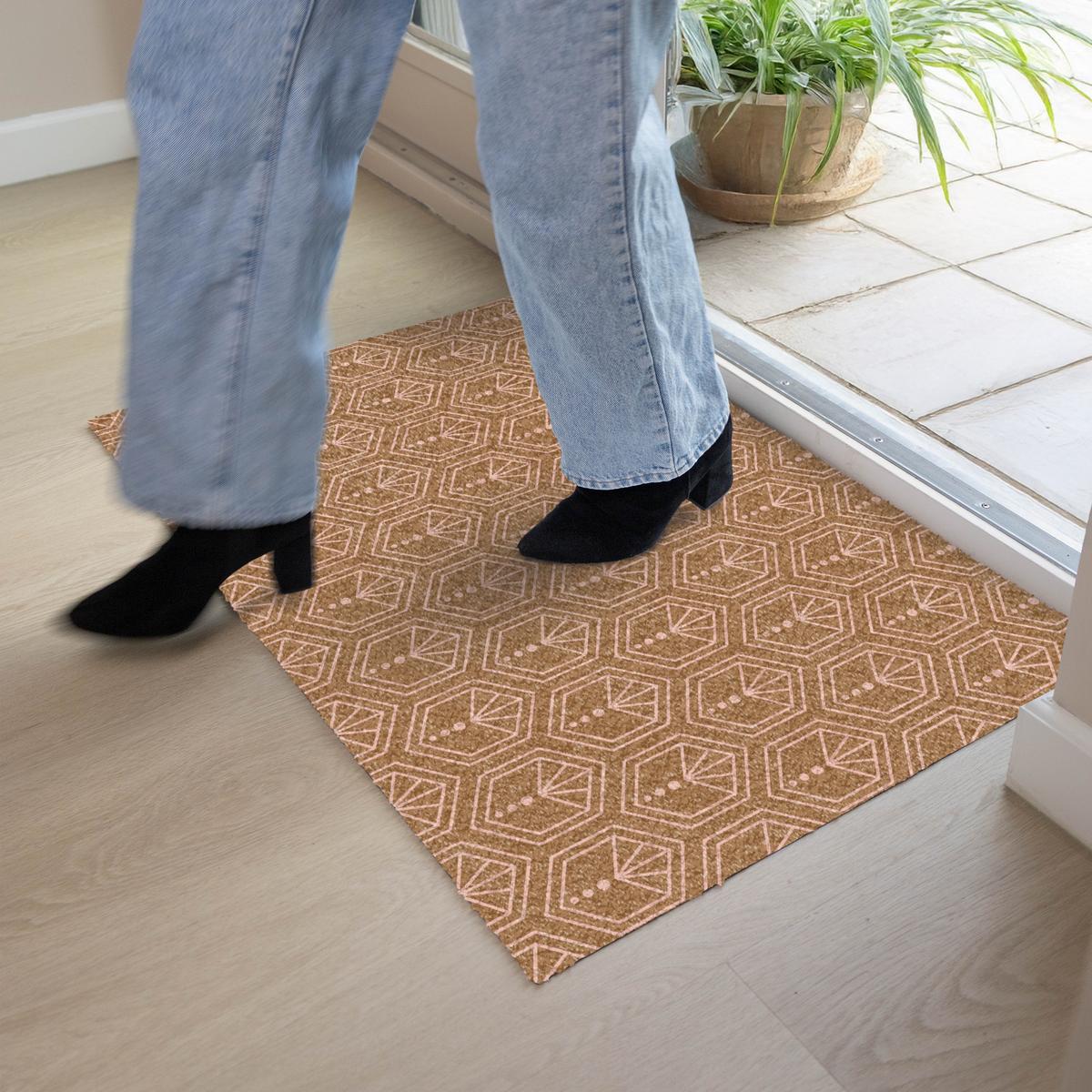 FUSSMATTE Braun - Rosa - Geometrisch - Gemustert Türmatte 90x60 cm - Braun, Kunststoff (90/0.4cm) - MuchoWow