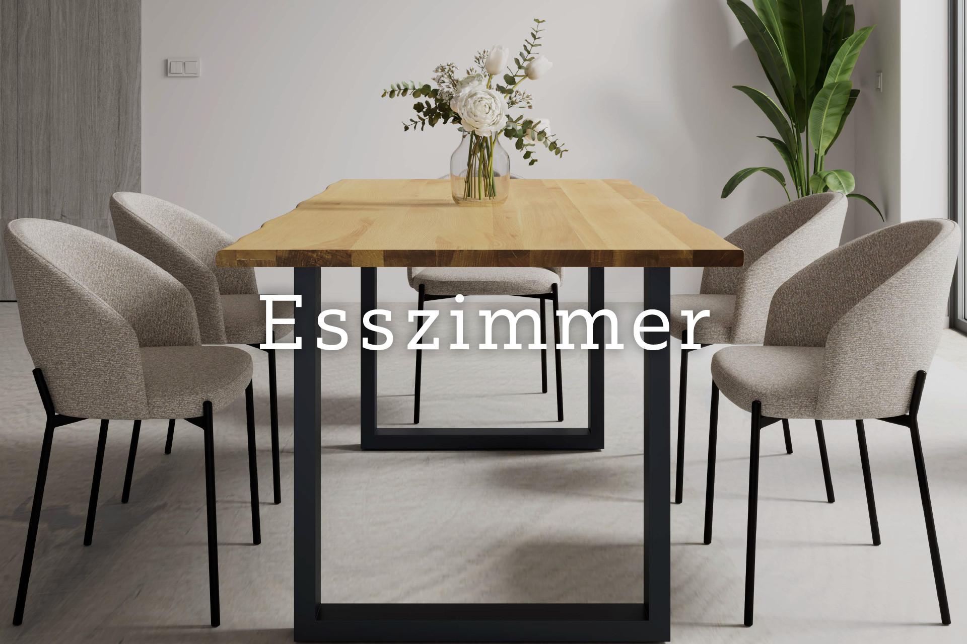 Graue Esszimmerstühle und Esstisch aus Holz, Esszimmer