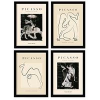 POSTER Set mit 4 Picasso Noir Tristeza Sammlung A3 Schwarzer Rahmen - Schwarz, Papier (29.7/3cm) - Nacnic