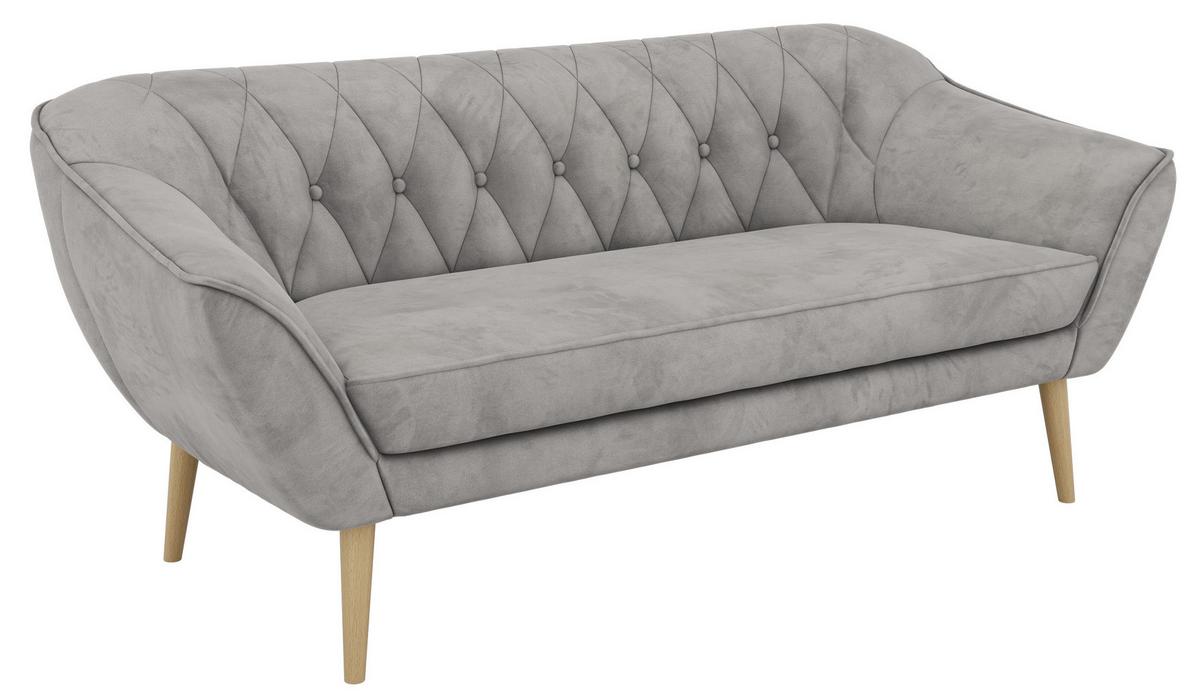 3-SITZER-SOFA PIRS - Hellgrau Velvet - Holzbeine - Buchefarben/Hellgrau, Holzwerkstoff/Textil (180/75/74cm) - MKS