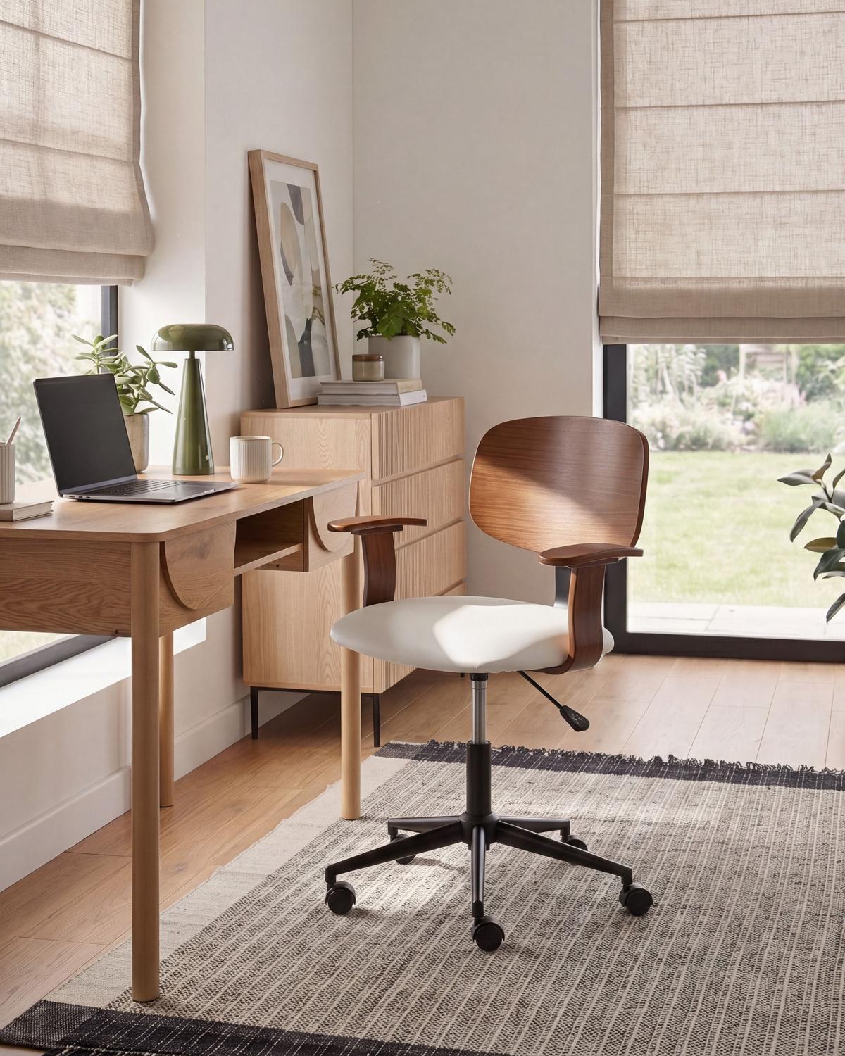 SCHREIBTISCHSTUHL Kunstleder Weiß Gunnison - Braun/Weiß, Textil/Metall (63/74/63cm) - Beliani