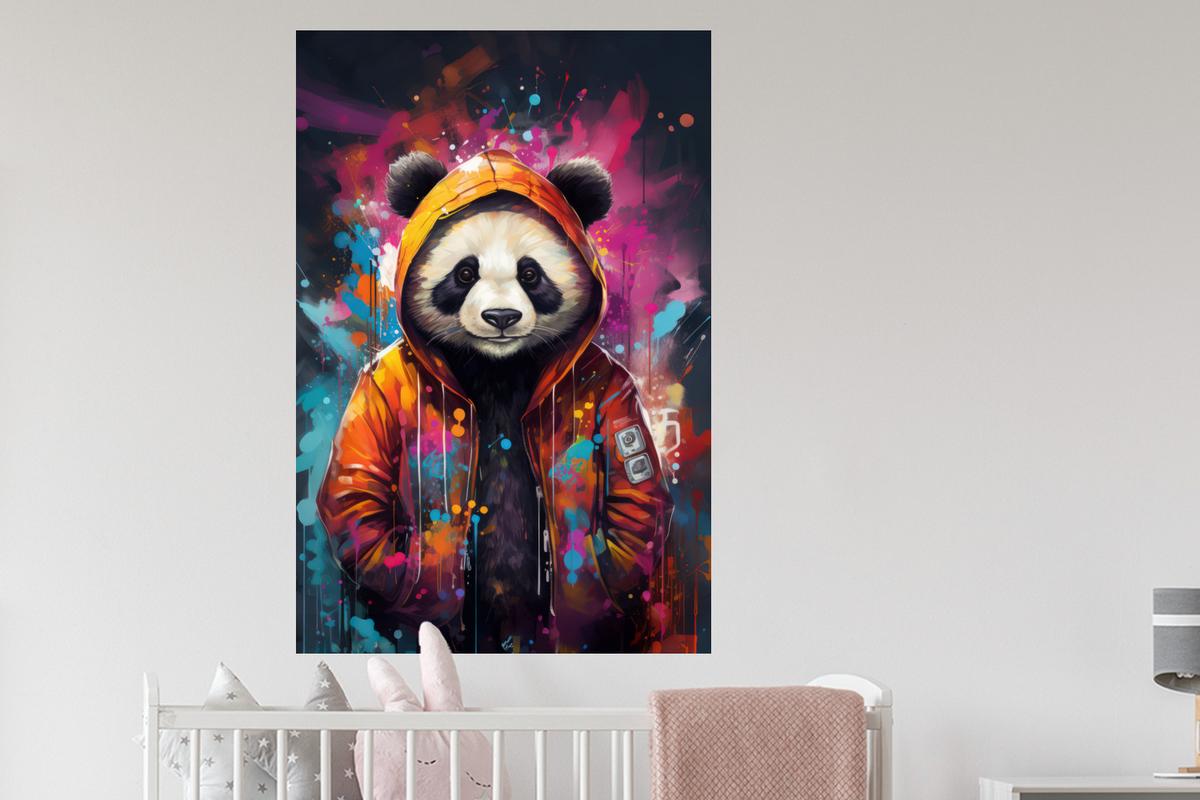 WANDTATTOO Panda - Jacke - Graffiti - Orange Wandaufkleber 80x120 cm - Orange, Kunststoff (80/120/0.1cm) - MuchoWow