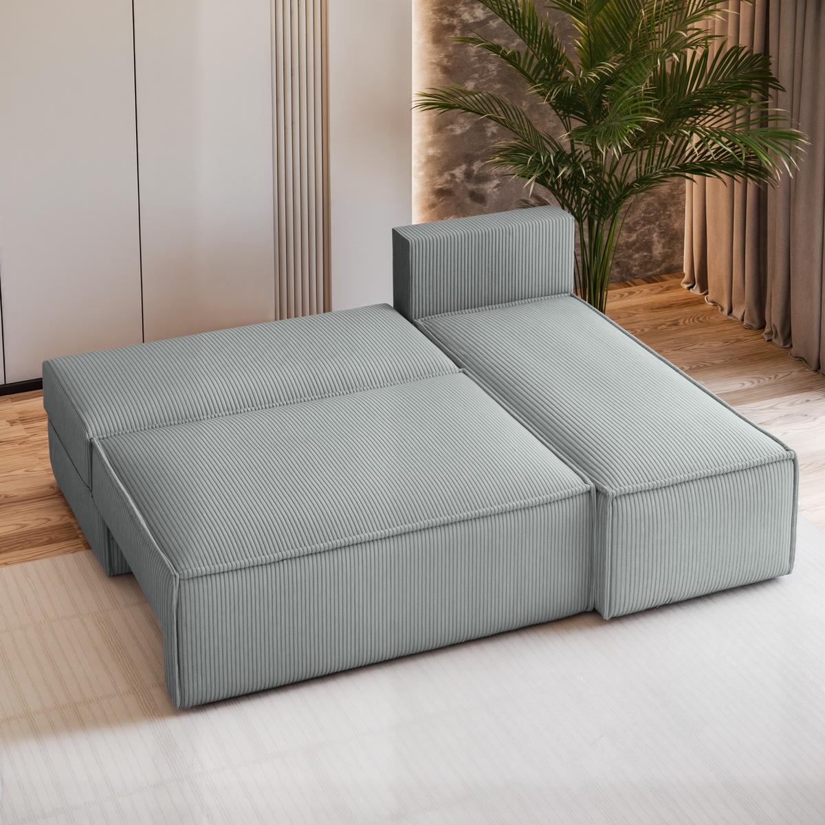 ECKSOFA BRISO P Hellgrau Kordstoff mit Schlaffunktion - Hellgrau/Grau, Holz/Kunststoff (200/140cm) - MASSENO