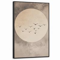 LEINWAND Bilder mit Rahmen - Vogel - Beige - Japanisch - 100x150 - Taupe, Textil (100/150cm) - MuchoWow