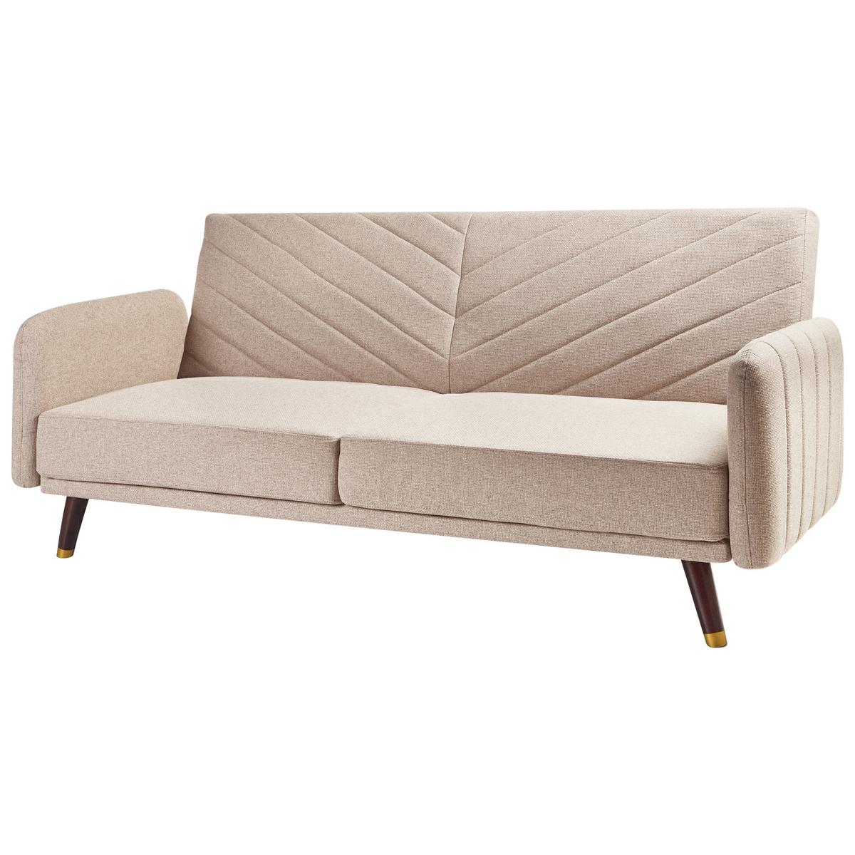 SCHLAFSOFA 3-Sitzer Kunstleinen Hellbraun Senja - Hellbraun, Textil (198/87/95cm) - Beliani