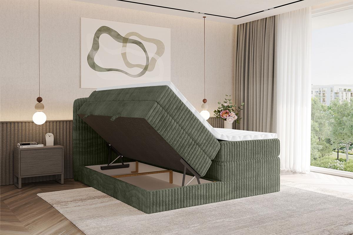 BOXBETT mit Matratze H3|H4 - NINA KING - 180x200 cm - Olive - Olivgrün, Holzwerkstoff (180/200cm) - ALTDECOR