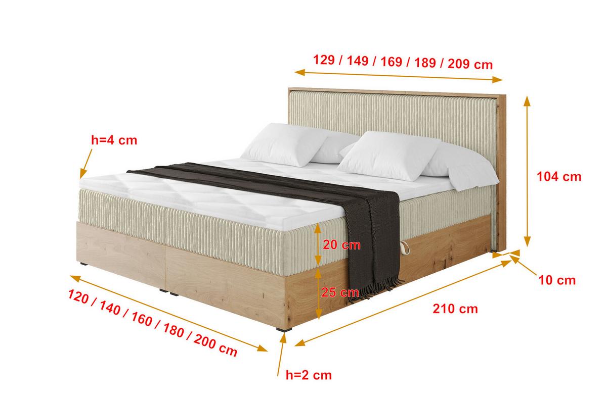 BOXBETT LOLLI9 - 180x200 - H4 Creme - Beige, Holzwerkstoff (180/200cm) - ALTDECOR