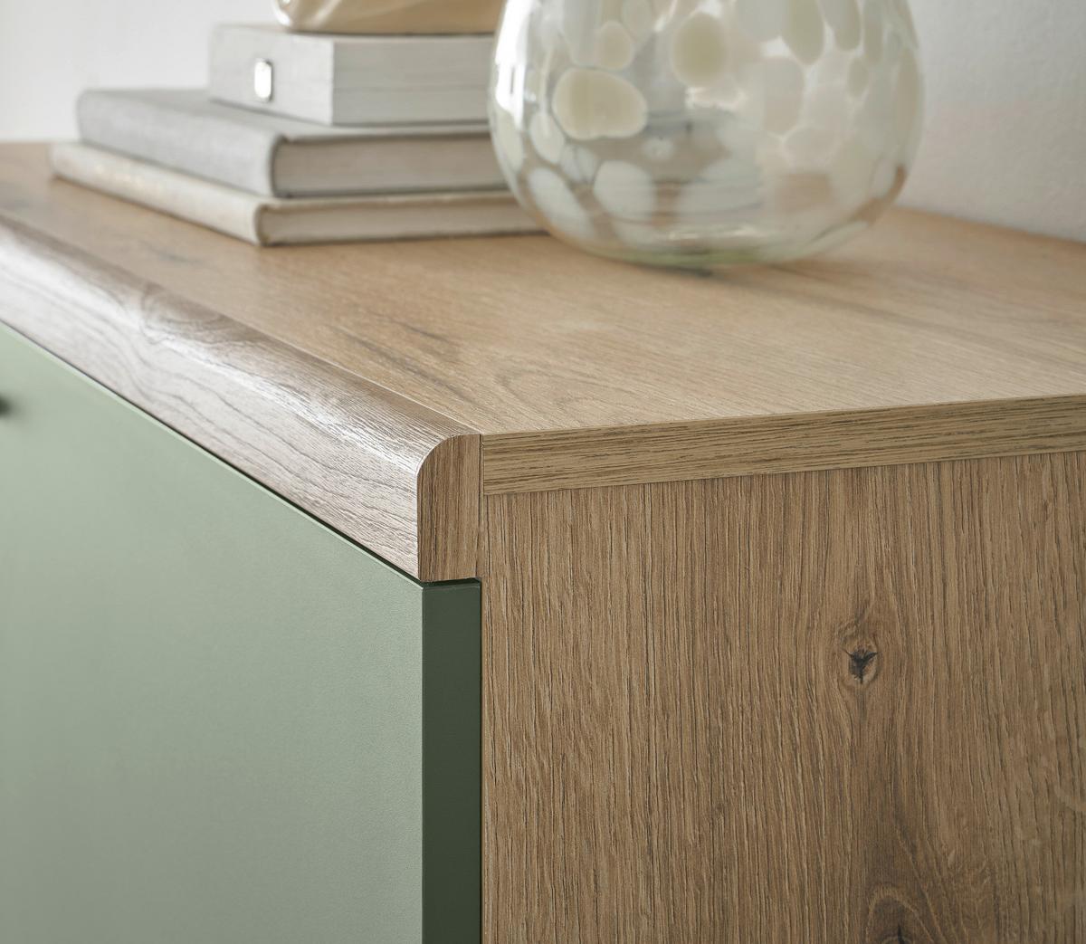 SIDEBOARD Salbei grün, Eiche Evoke, skandinavisch 107 x 83 cm, Kommode mit Vollauszug - Salbeigrün/Eichefarben, Holz/Holzwerkstoff (107/83/40cm) - Furn.Design