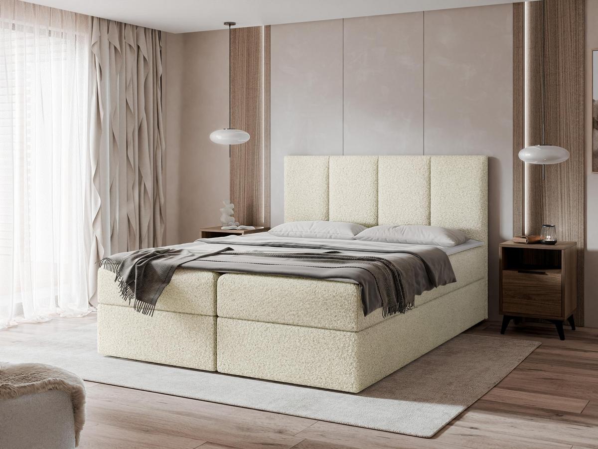 BOXBETT Rebos Boucle - H3 - Creme, Holz/Textil (140/200cm) - MIRJAN24