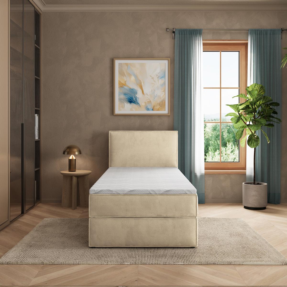 BOXBETT PELLIO 80x200 cm mit Matratze und Topper - Creme - Creme, Holz (80/200cm) - MASSENO