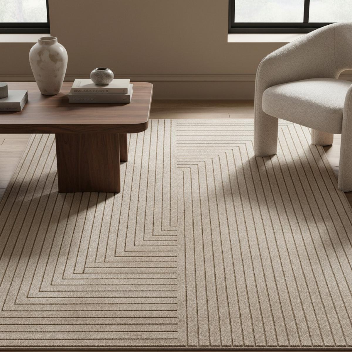 TEPPICH Outdoor ENGADIN in Beige, im Skandi-Stil mit 3D-Design, aus Polypropylen, 80 x 150 cm - Beige, Textil (150/80cm) - KADIMA DESIGN