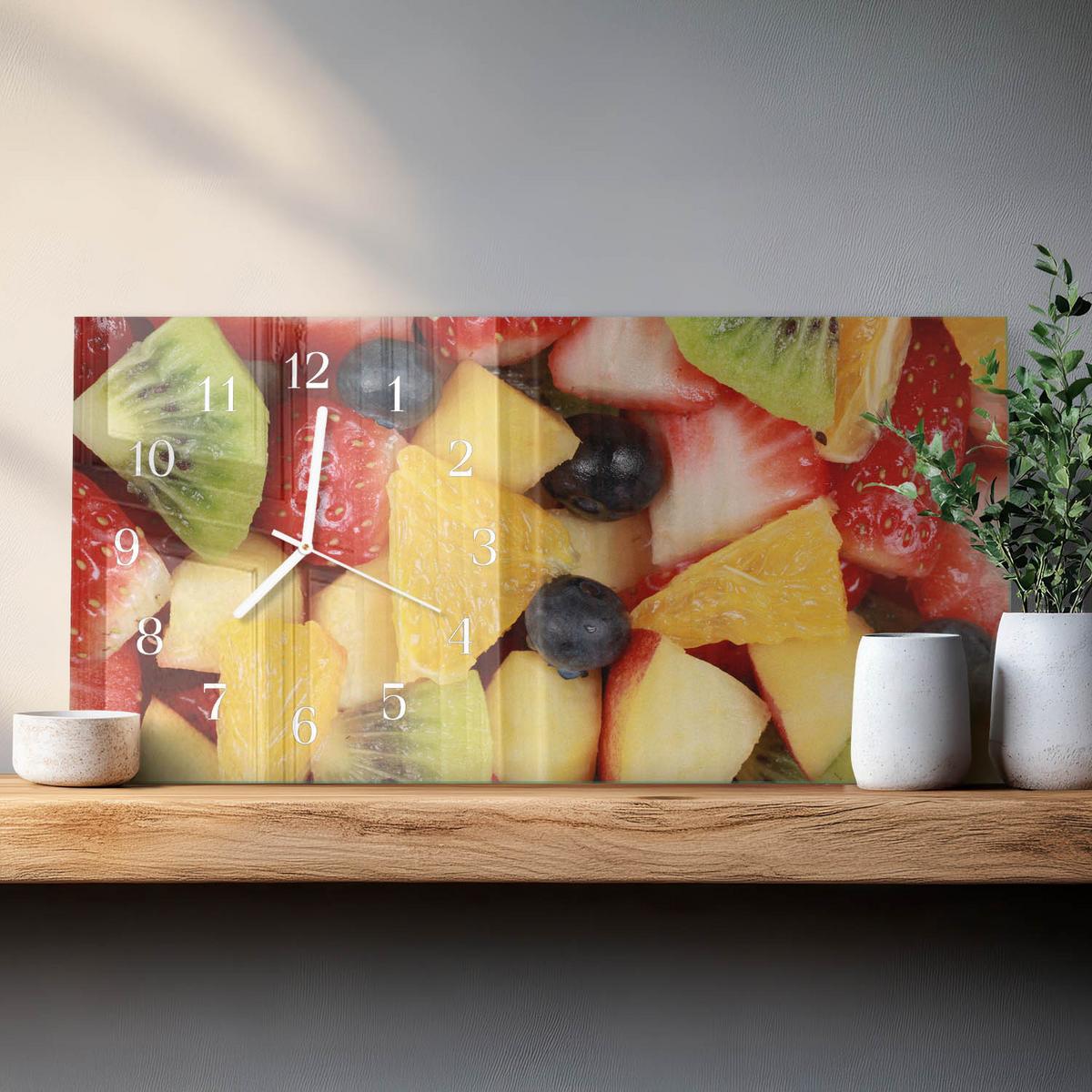 WANDUHR aus Glas 60x30 cm - Obstsalat - Multicolor, Glas (60/30/0.4cm) - TULUP