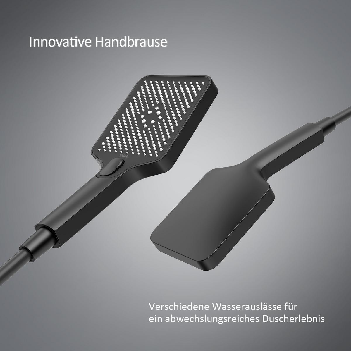 ÜBERKOPFBRAUSESET mit Großer Ablagefläche Brausethermostat Schwarz - Schwarz, Metall (66.5/198.6/71.1cm) - EMKE