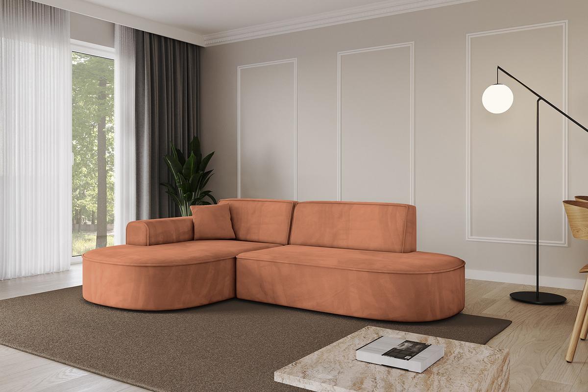 ECKSOFA Ottomane Links MARI-L1 - 243x171x79 cm Orange Velours - Schwarz/Orange, Holzwerkstoff/Kunststoff (243/171cm) - ALTDECOR